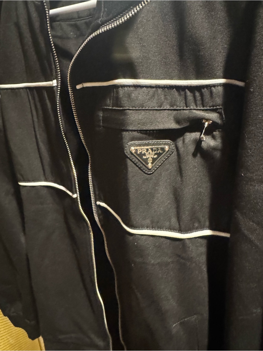 Prada Black Zip-Front Bomber Jacket with White Piping - Picture 2 of 6